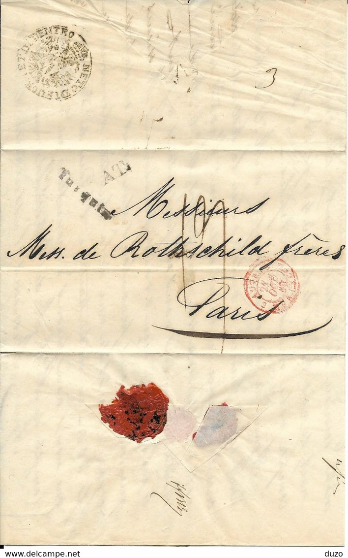 1840 - LAC De Constantinople Turquie Cachet Désinfection De Choléra Sceau En Cire Pour Rothschild Paris- Voir Descriptif - ...-1858 Prephilately