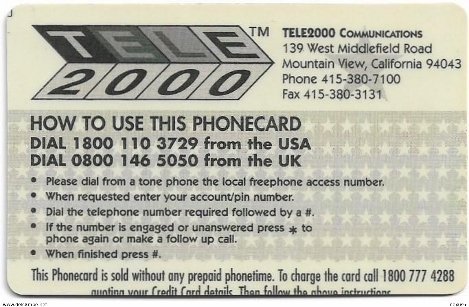 USA - Tele2000 - Disney, Pocahontas #2, Fake Prepaid - Sonstige & Ohne Zuordnung