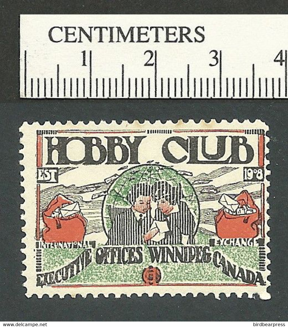B67-47 CANADA Winnipeg Hobby Club 1908 Advertising Stamp Type 4 MNH - Viñetas Locales Y Privadas