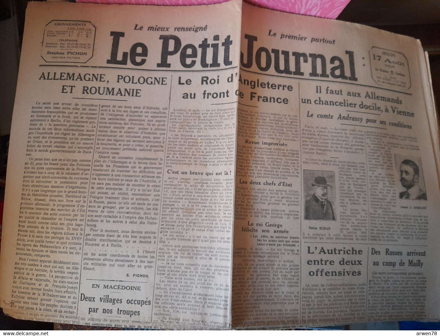 WWI Quotidien Le Petit Journal 17 Aout 1916 Il Faut Aux Allemands Un Chancelier Docile A Vienne - Le Petit Parisien