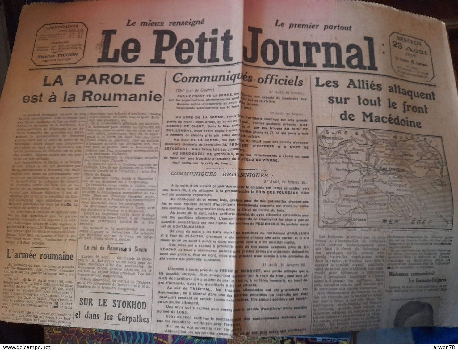 WWI Quotidien Le Petit Journal 23 Aout 1916 Les Alliés Attaquent Sur Tout Le Front De Macédoine - Le Petit Parisien