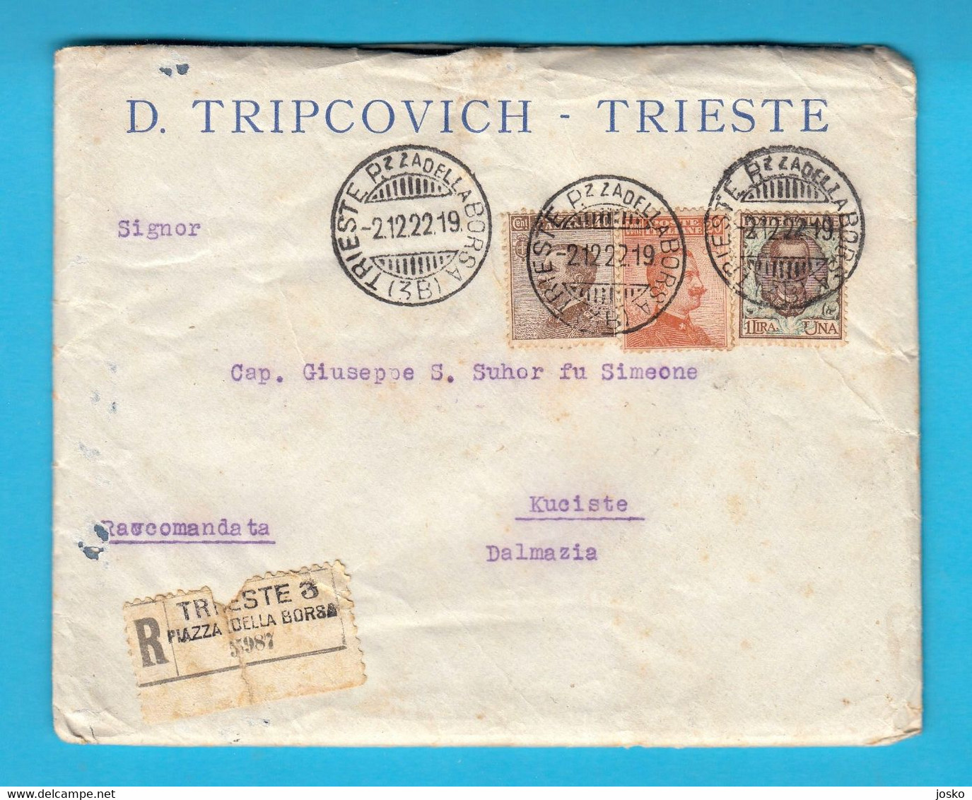 D. TRIPCOVICH-TRIESTE (Compagnia Di Navigazione) Lettera Raccomandata Inviata Al Capitano G. Suhor A Kućište * Dobrota - Other & Unclassified