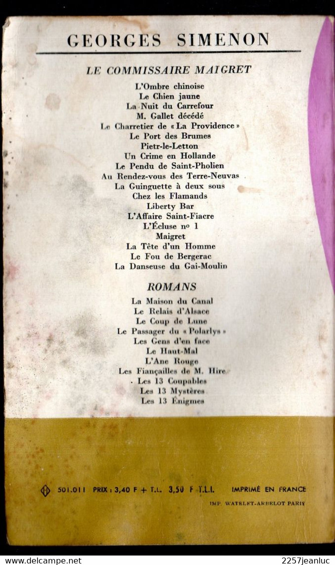 3   Romans Policier De Georges Simenon Le Commissaire Maigret  Divers éditions Arthème Fayard 1961/1963 - Arthème Fayard - Maigret