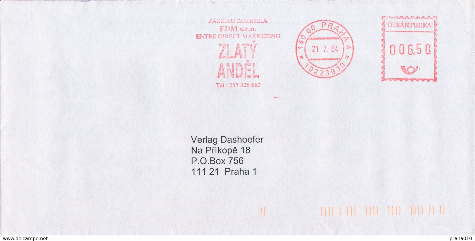 F0532 - Czech Rep. (2004) 140 00 Praha 4: "The Shipment Is Sent By EDM Inc., Golden Angel." - Sonstige & Ohne Zuordnung