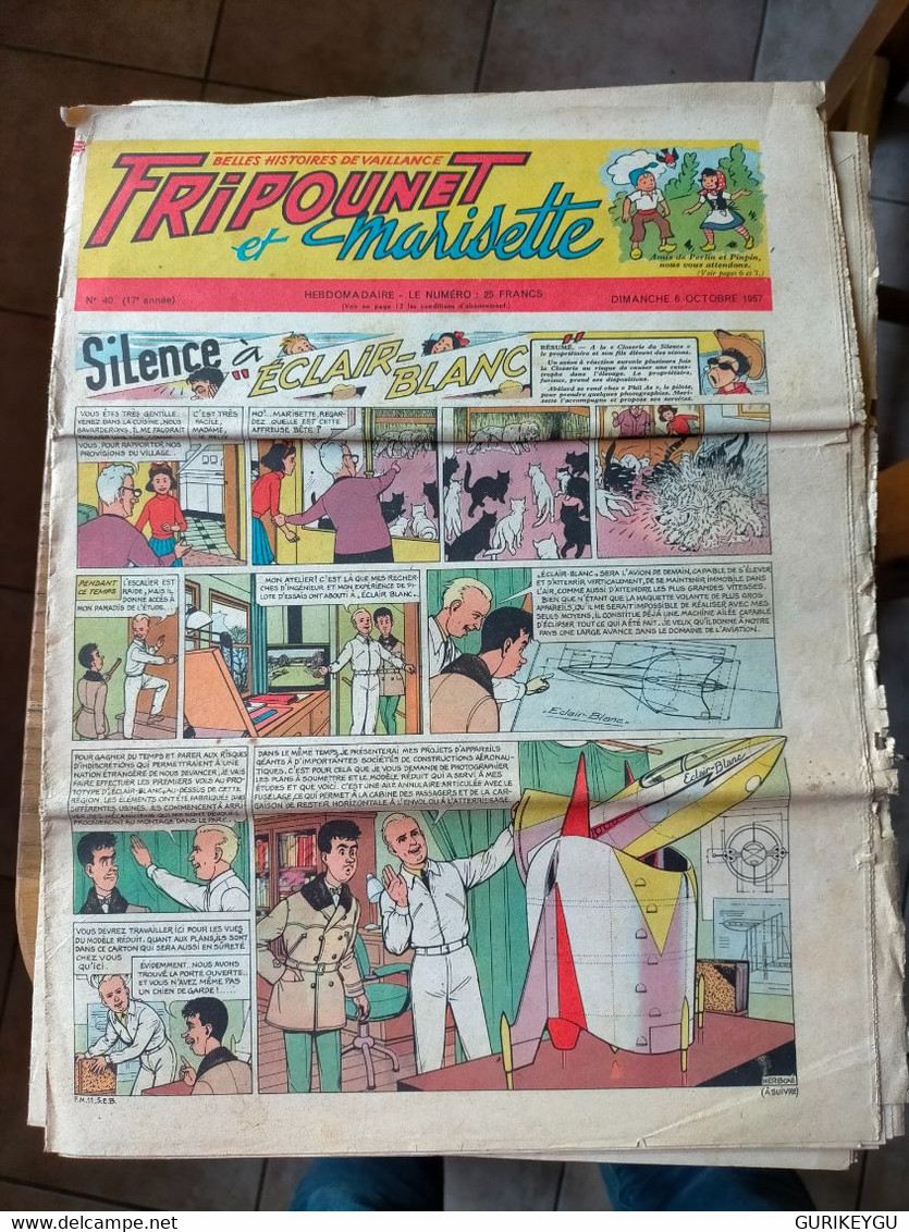 Fripounet Et Marisette N° 40 Sylvain Et  Sylvette  06/10/1957  Silence éclair Blanc Le Cavalier Noir - Sylvain Et Sylvette