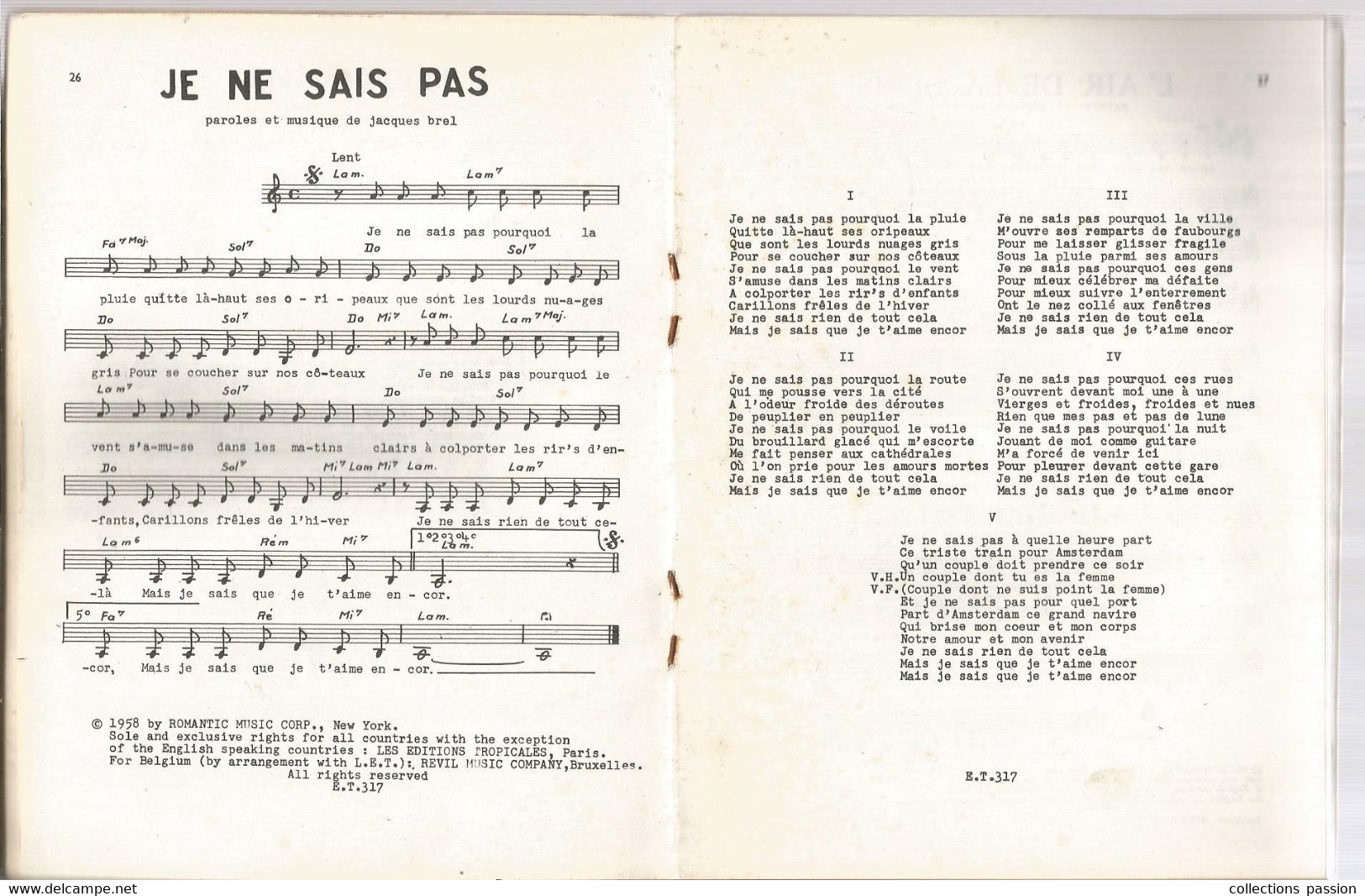 Partition Musicale,  25 Chansons De JACQUES BREL, Editions Caravelle, 4 Scans, Frais Fr 3.35 E - Partitions Musicales Anciennes