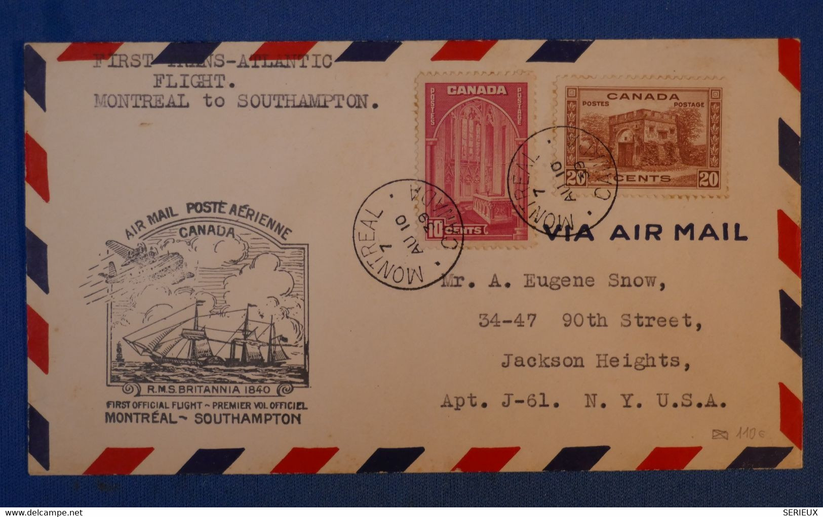 G1 CANADA BELLE LETTRE 1939 PREMIER VOL MONTREAL FIRST FLIGHT TO NEW YORK+AFFRANCHISSEMENT PLAISANT - Posta Aerea