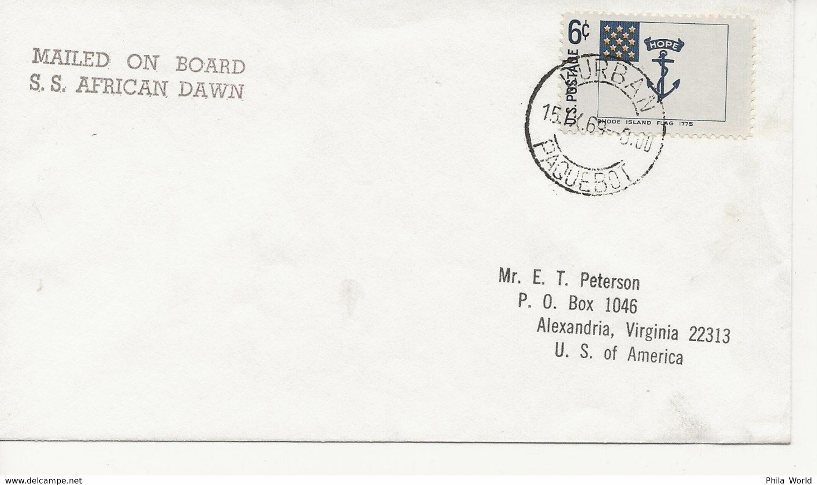 MAILED ON BOARD 1976 COMBINED DURBAN South Africa / PAQUEBOT MARK 1969 USA FRANKING Landed From SS AFRICAN DAWN - Bateaux