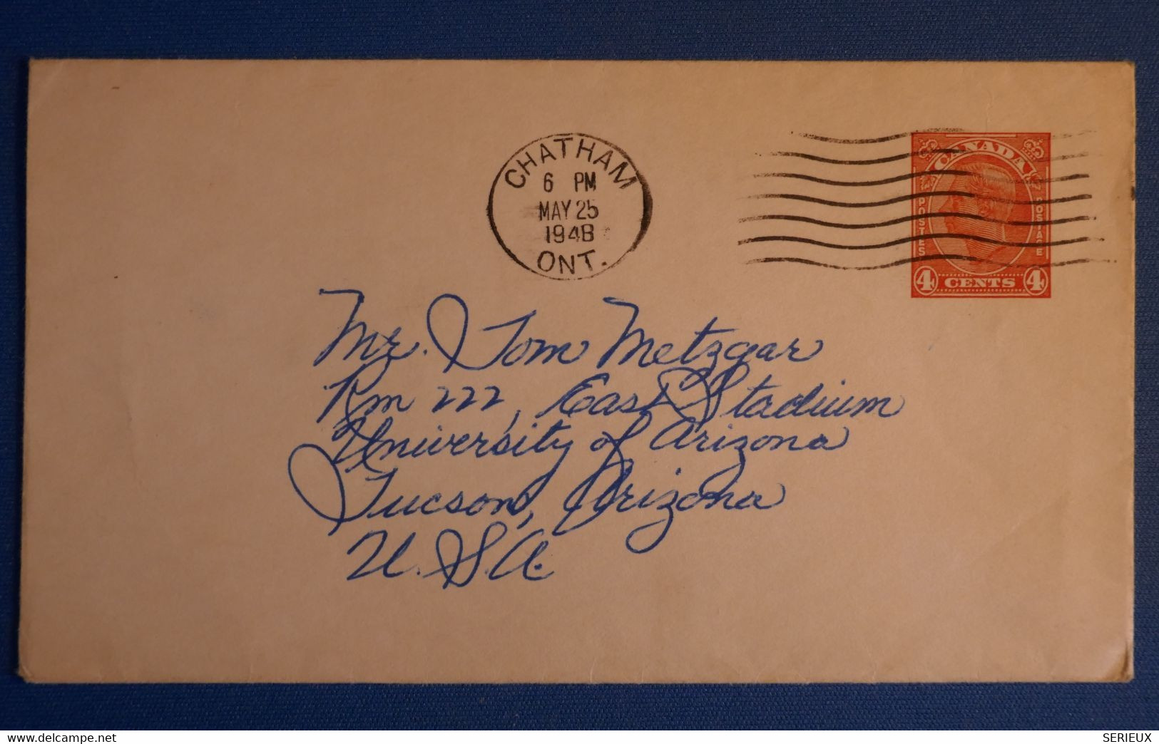 M20 CANADA BELLE LETTRE 1948 CHATAM POUR ARIZONA USA+ AFFRANCHISSEMENT PLAISANT - Storia Postale