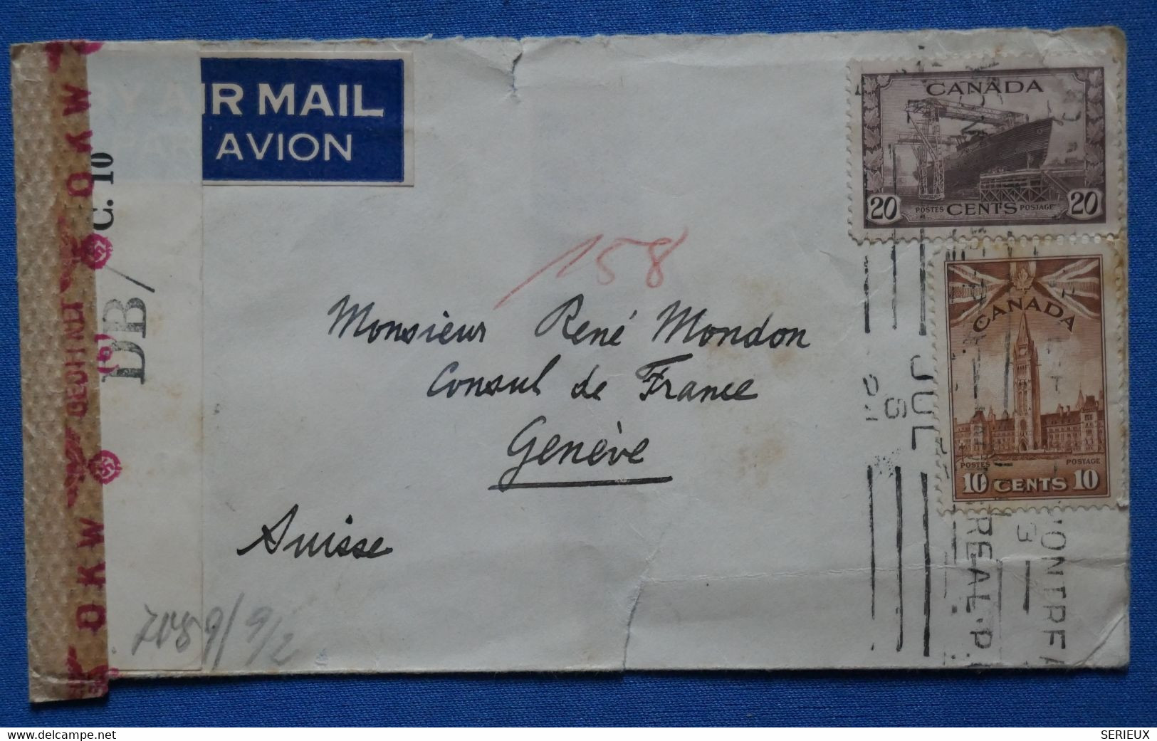 X9 CANADA BELLE LETTRE CENSUREE 1944 MONTREAL POUR GENEVE SUISSE + + AFFRAN. PLAISANT - Brieven En Documenten