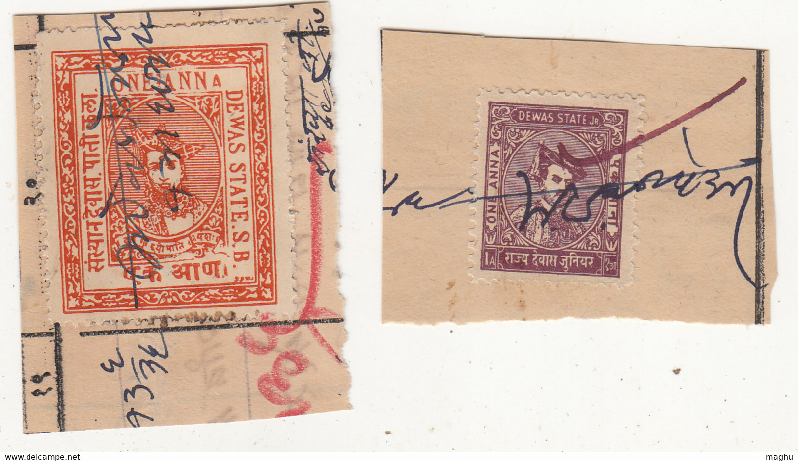 2 Dif.,. Variety, Dewas State Revenue / Fiscal Used, British India Princely State - Dhar