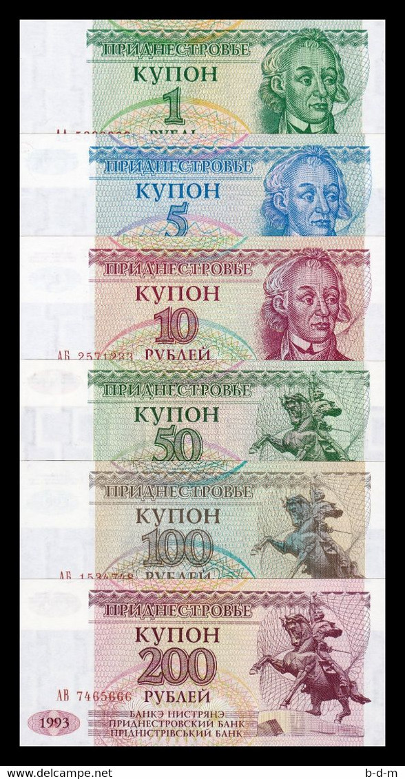 Transnistria Set 6 Banknotes 1 5 10 50 100 200 Rubles 1993-1994 Pick 16 - 21 SC UNC - Otros – Europa