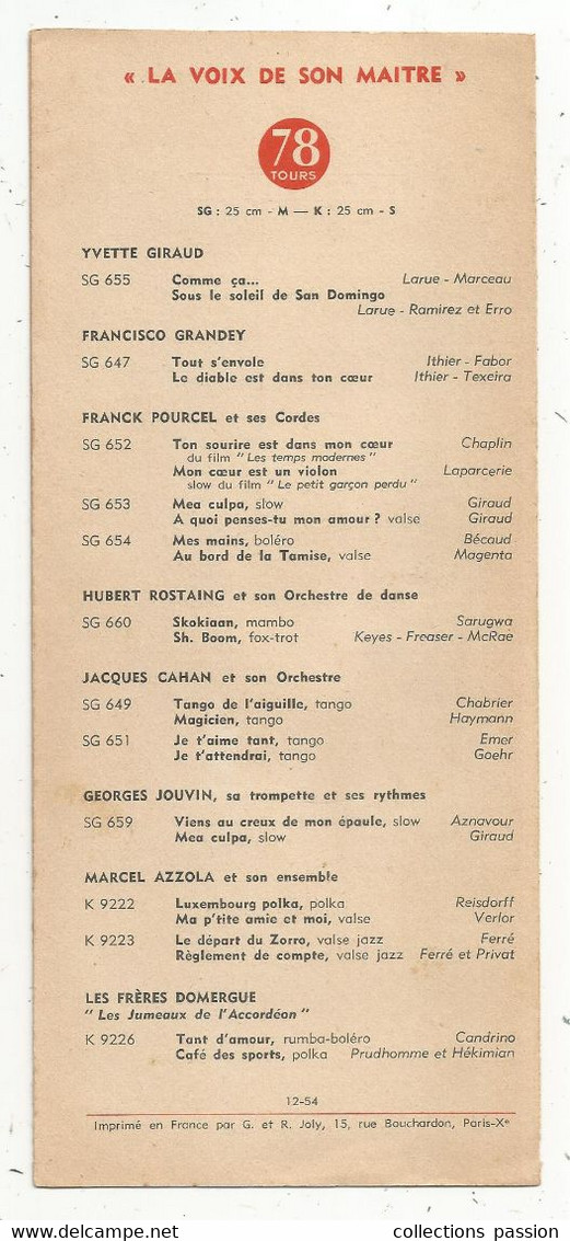Disque ,  Les Nouveaux Disques , 1954 ,n° 8, LA VOIX DE SON MAITRE, 6 Pages , 3 Scans ,frais Fr 1.85 E - Autres & Non Classés