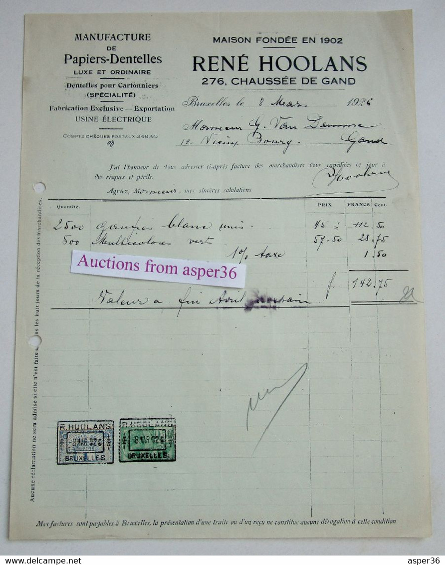 Manuf Papiers-Dentelles, René Hoolans, Chaussée De Gand, Bruxelles 1926 - 1900 – 1949