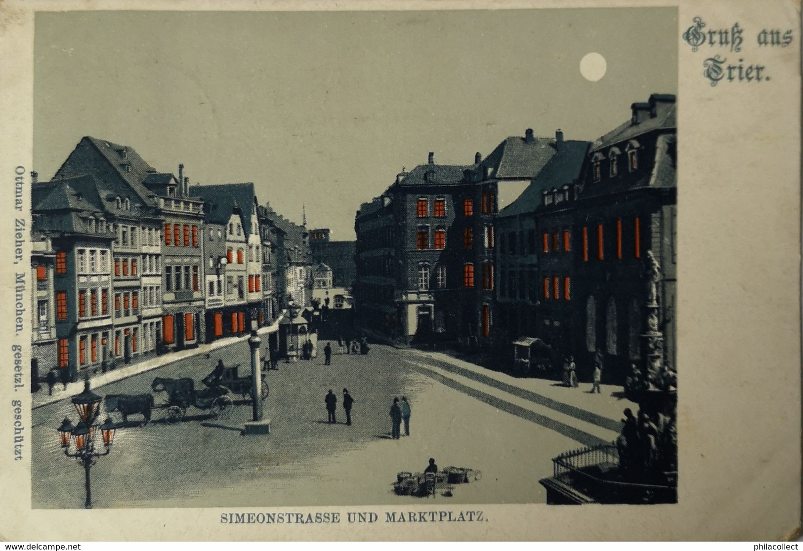 Trier // Gruss Aus - Mondschein AK // Simeonstrasse Und Marktplatz 1902 Topkarte - Trier