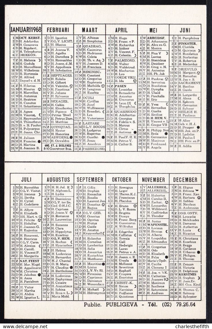 GAVERE * JUWELENZAAK VAN BAEVEGHEM ( Markt ) Kalender 1968 ! édit. Publigeva - Formaat CPA - Gavere