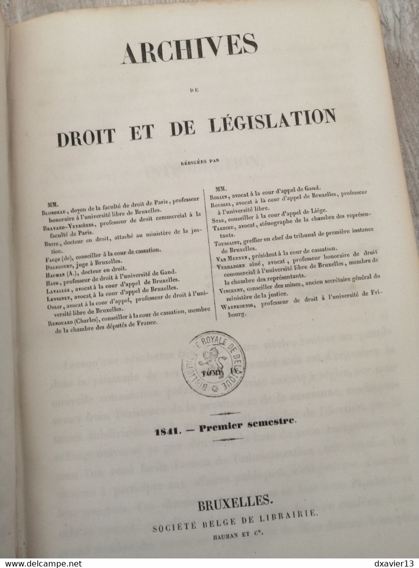 Livre - Archives De Droit Et De Législation (1841) - Derecho