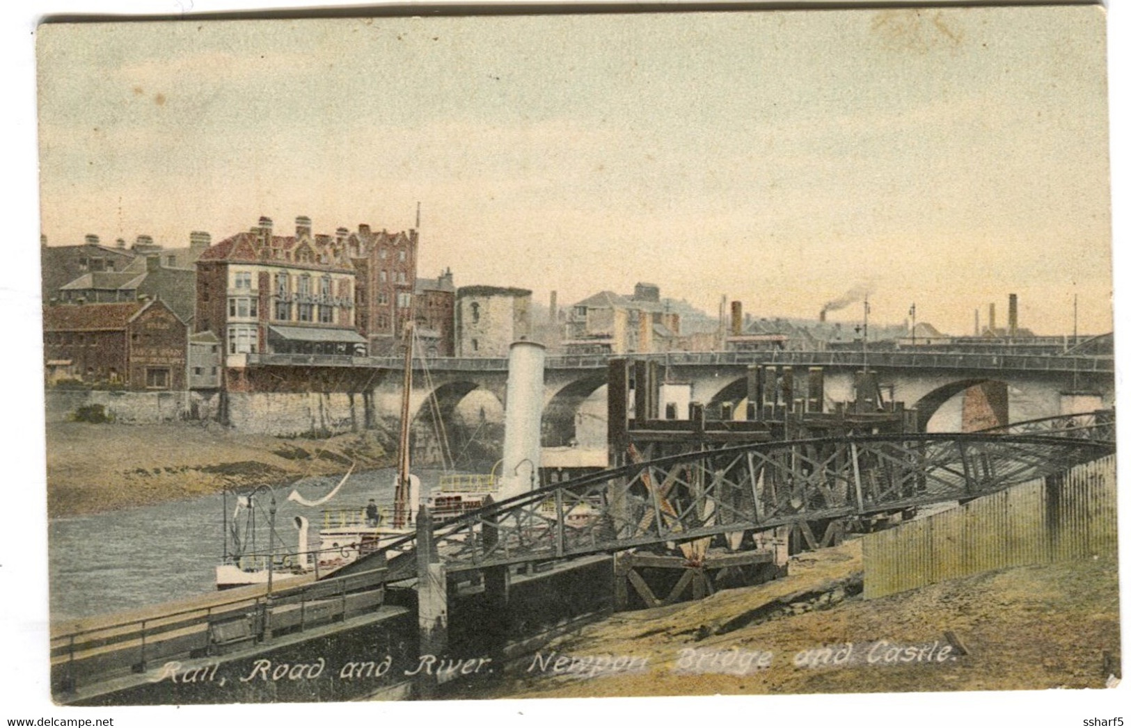 NEWPORT Bridge And Castle Railroad And River Colour Postcard Sent 1913 - Monmouthshire