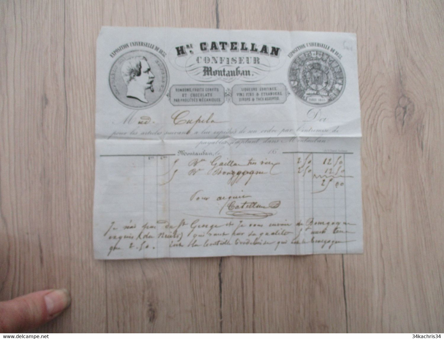Facture Illustrée Montauban Cattelan Confiseur 1850 - Levensmiddelen