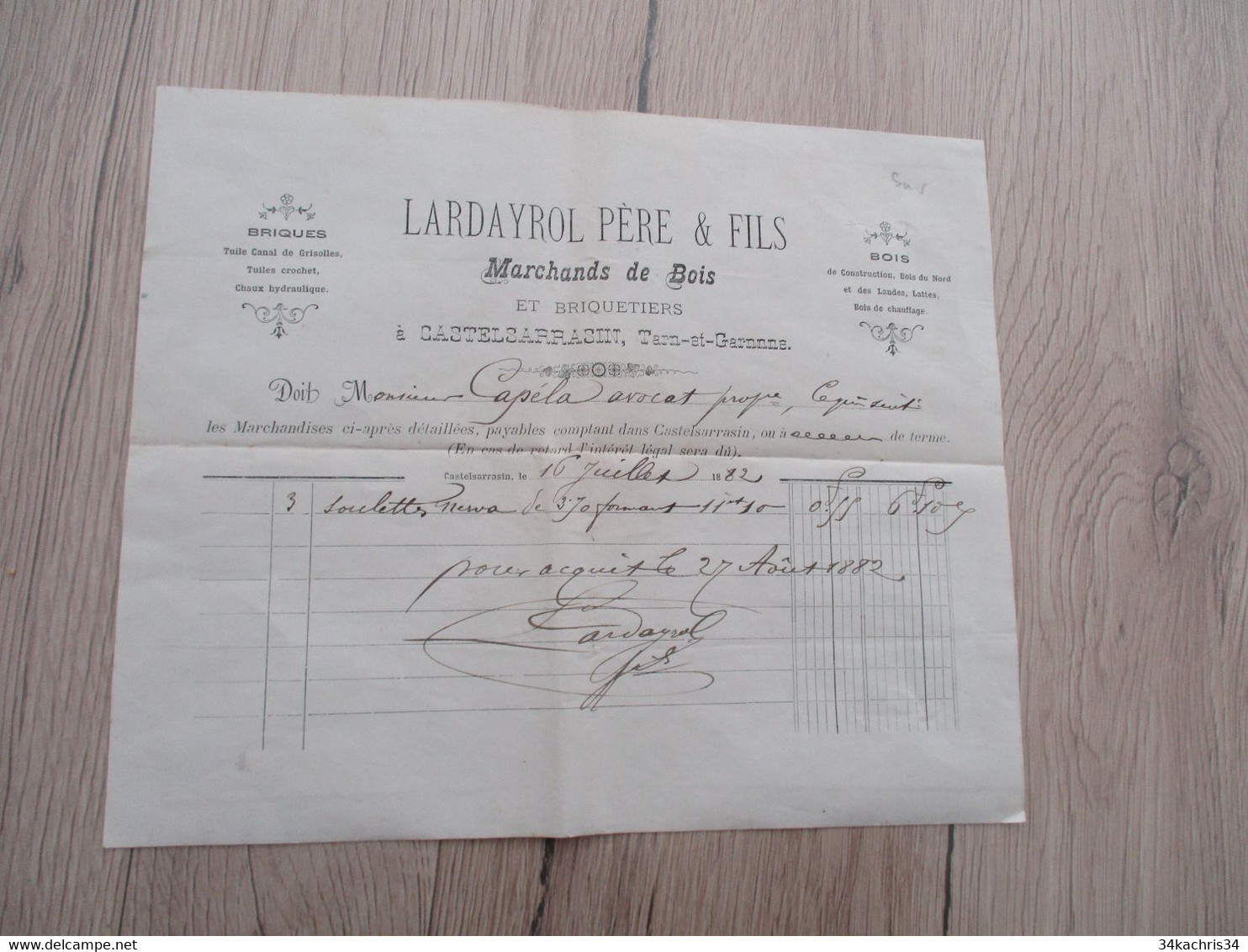 Facture Illustrée Castelsarrasin  1894 B.Champés Sels En Gros - Alimentos