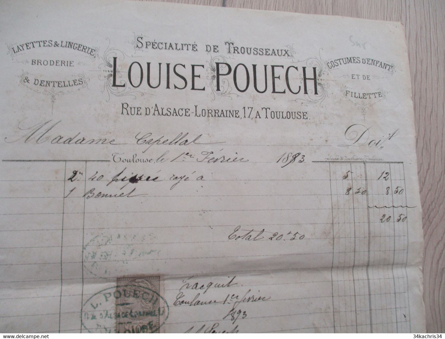 Facture Toulouse 1893 Louise Pouech Trousseaux Lingerie - Textile & Vestimentaire