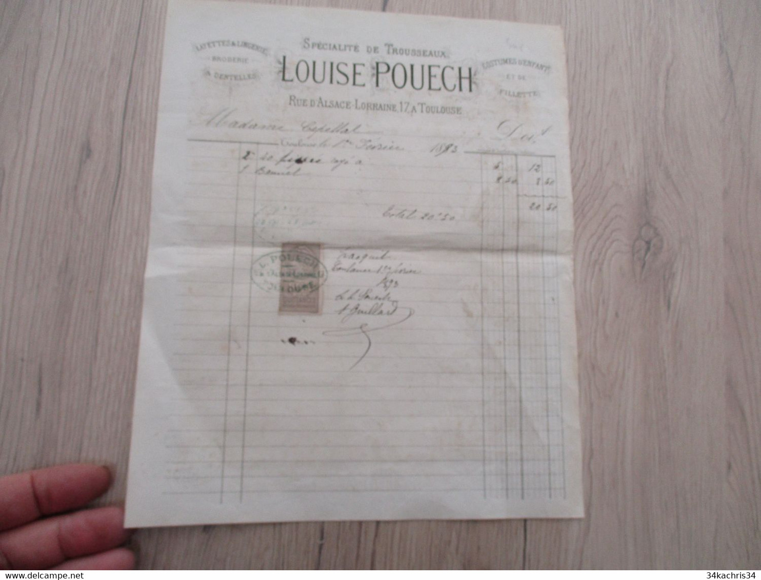 Facture Toulouse 1893 Louise Pouech Trousseaux Lingerie - Textile & Clothing