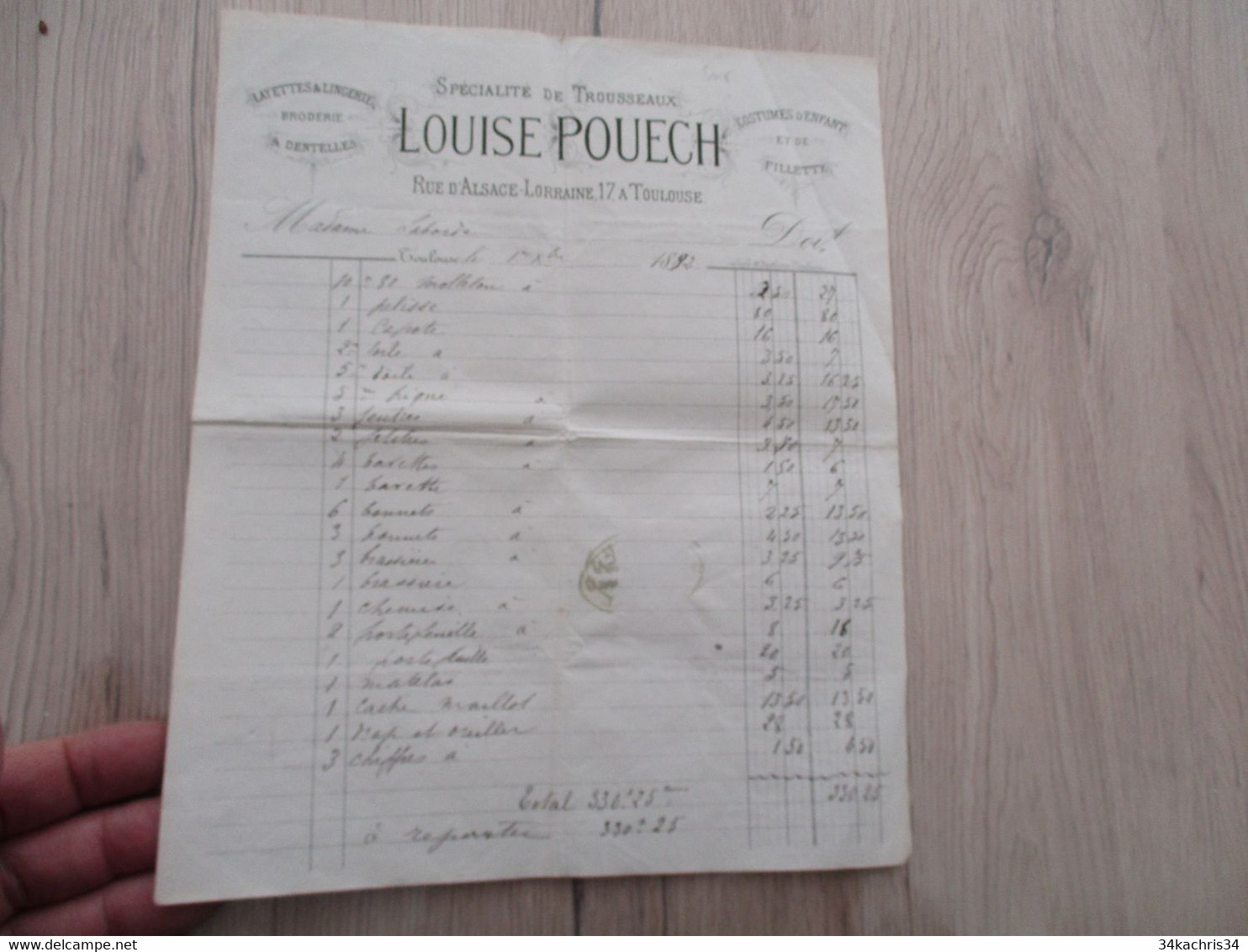 Facture Toulouse 1892 Louise Pouech Spécialité De Trousseaux - Kleidung & Textil