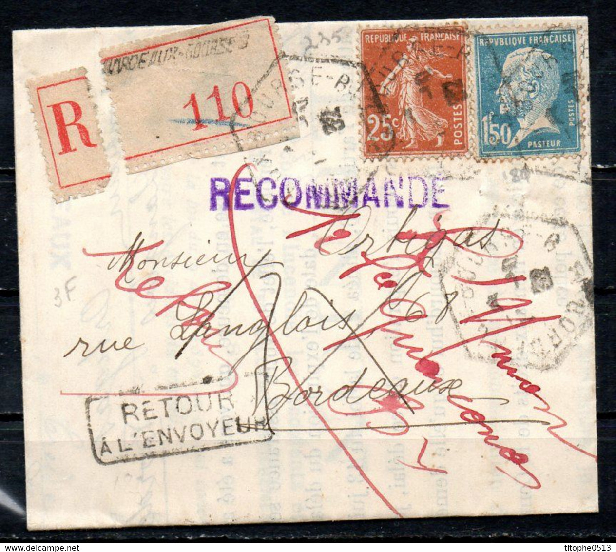 FRANCE. Enveloppe De 1932. Retour à L'envoyeur/Parti Sans Laisser D'adresse. Oblitération : Bordeaux. - Storia Postale