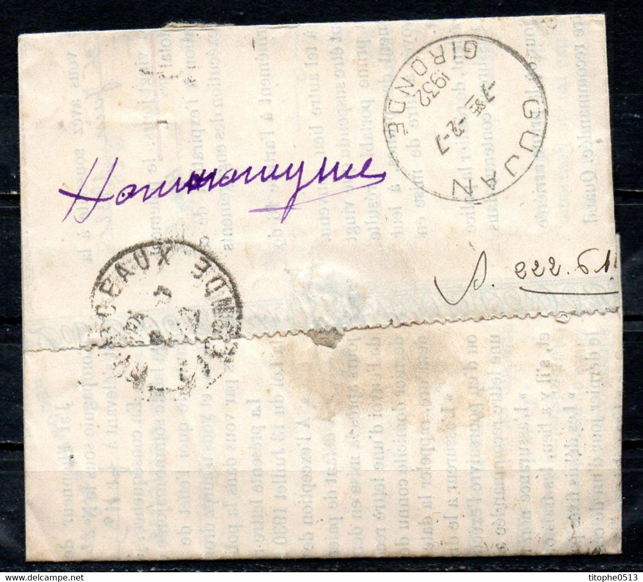 FRANCE. Enveloppe De 1932. Retour à L'envoyeur. Oblitération : Bordeaux. - Covers & Documents