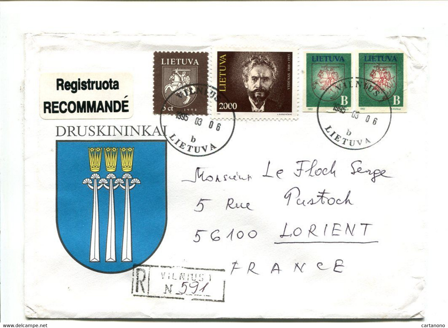 LITUANIE 1995 - Affranchissement Sur Enveloppe Recommandée - - Lituanie