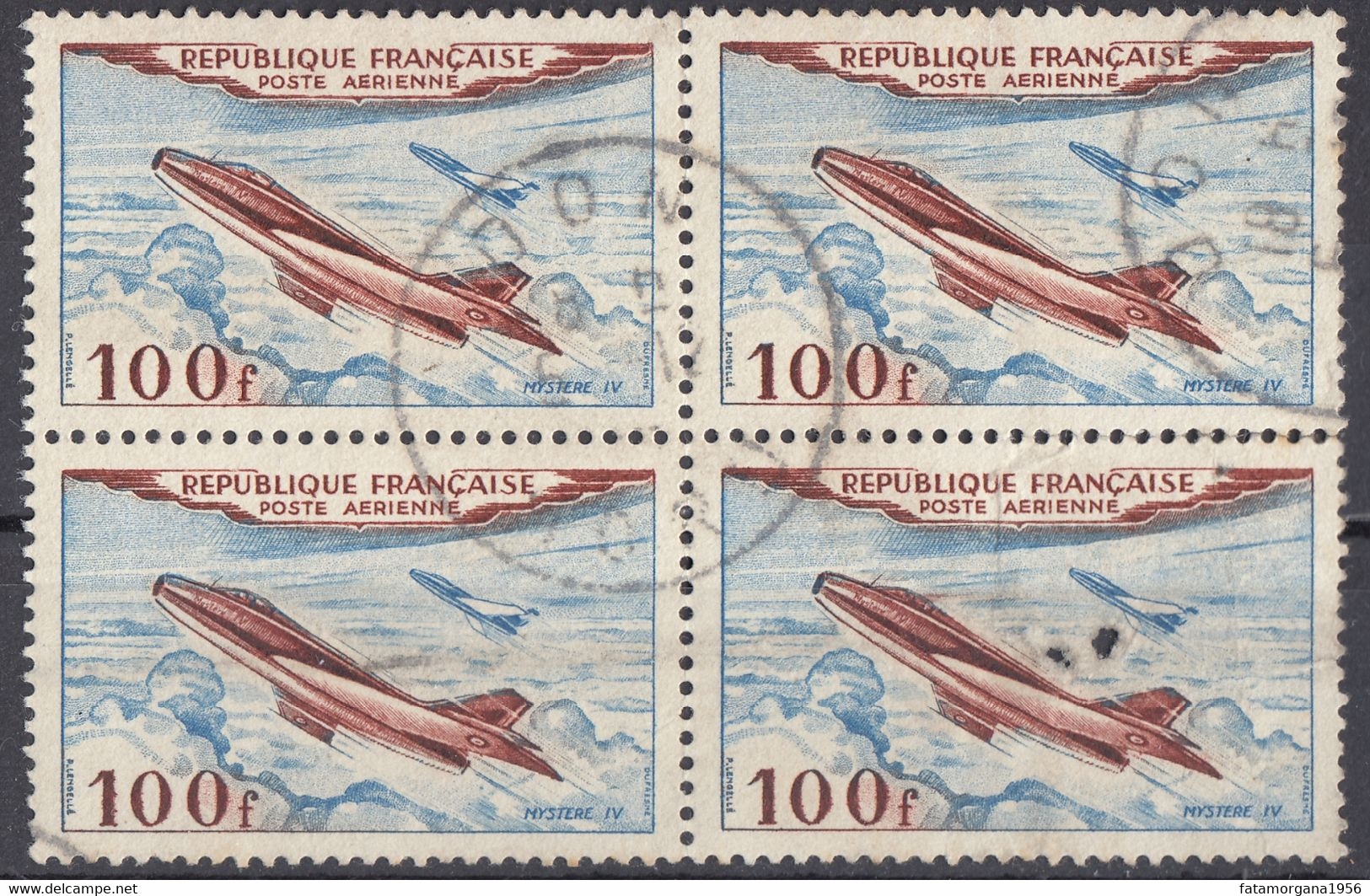 FRANCE - 1954 - Quartina Usata Di Yvert Posta Aerea 30, Di Seconda Scelta. - 1927-1959 Used