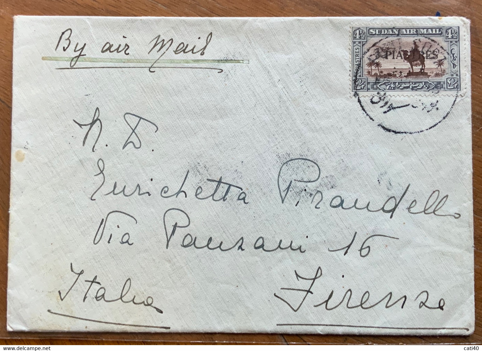 FLOTTE RIUNITE FLORIO - CITRA - TIRRENIA - SUD AN AIR MAIL With 3 PIASTRES/4,5   FROM PORT SAID 13 VII 35  TO FIRENZE - Sud-Soudan