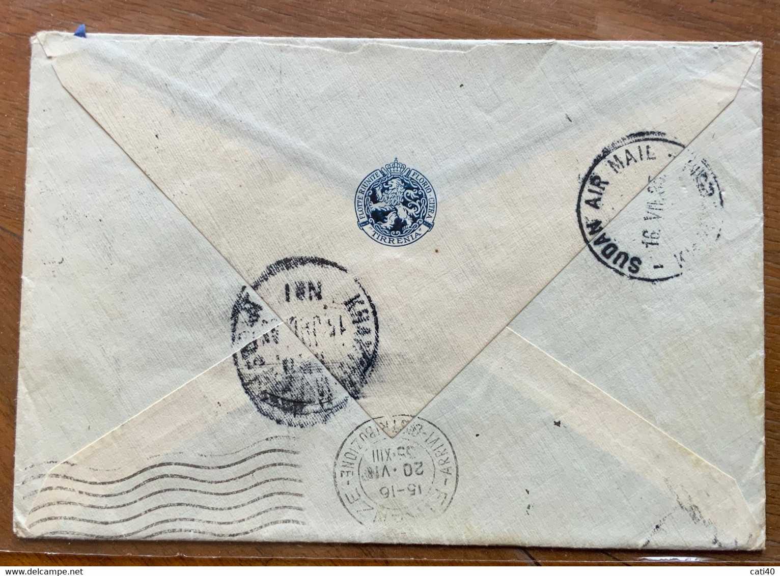 FLOTTE RIUNITE FLORIO - CITRA - TIRRENIA - SUD AN AIR MAIL With 3 PIASTRES/4,5   FROM PORT SAID 13 VII 35  TO FIRENZE - South Sudan