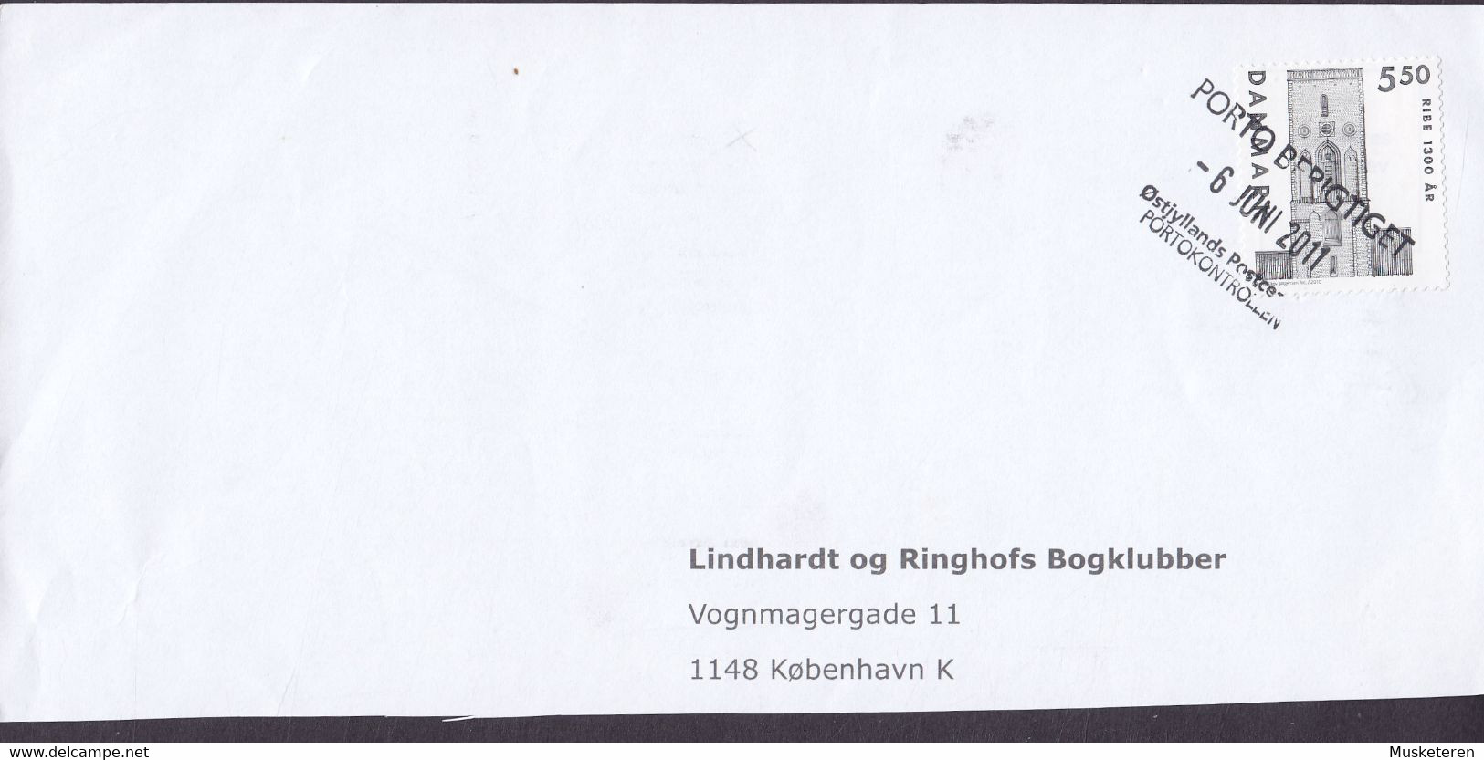 Denmark LINDHARDT Og RINGHOFS BOGKLUBBER, PORTO BERIGTIGET Line Cds. 2011 Card ØSTJYLLANDS POSTCENTER Portokontrollen - Lettere