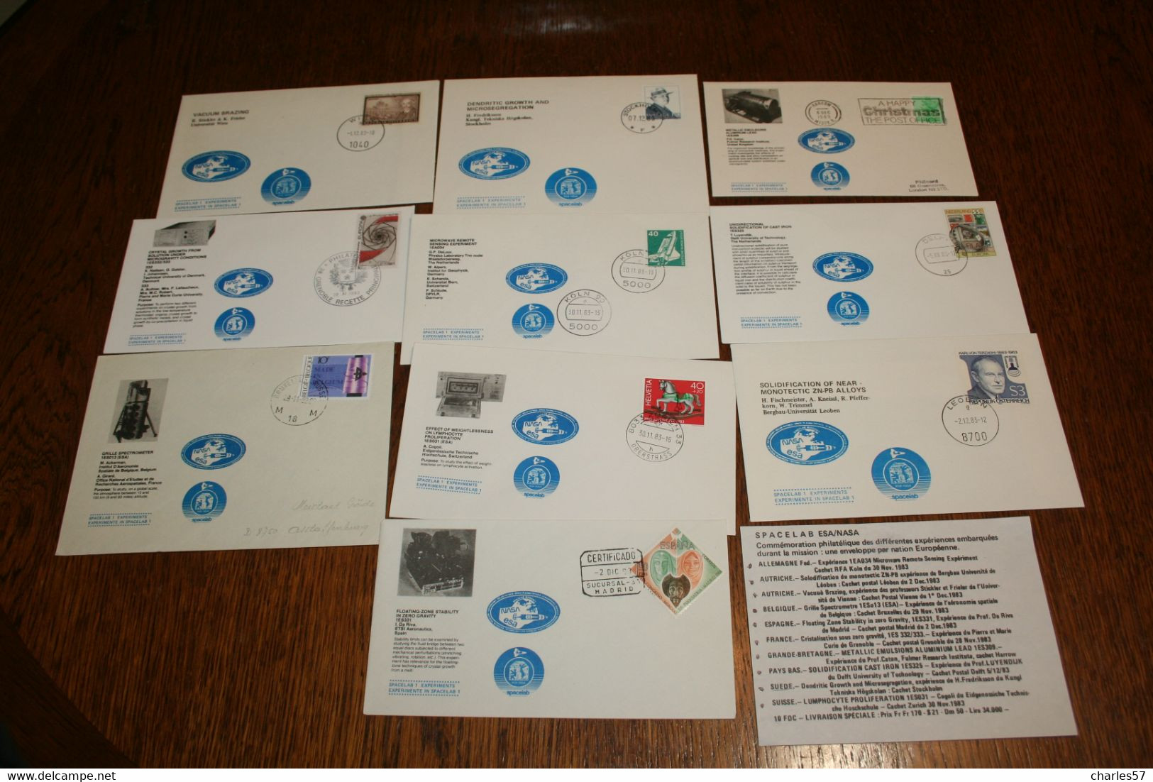 Espace: Ensemble Complet De 10 Enveloppes Spacelab1 Expériments (voir Détail) - Collections