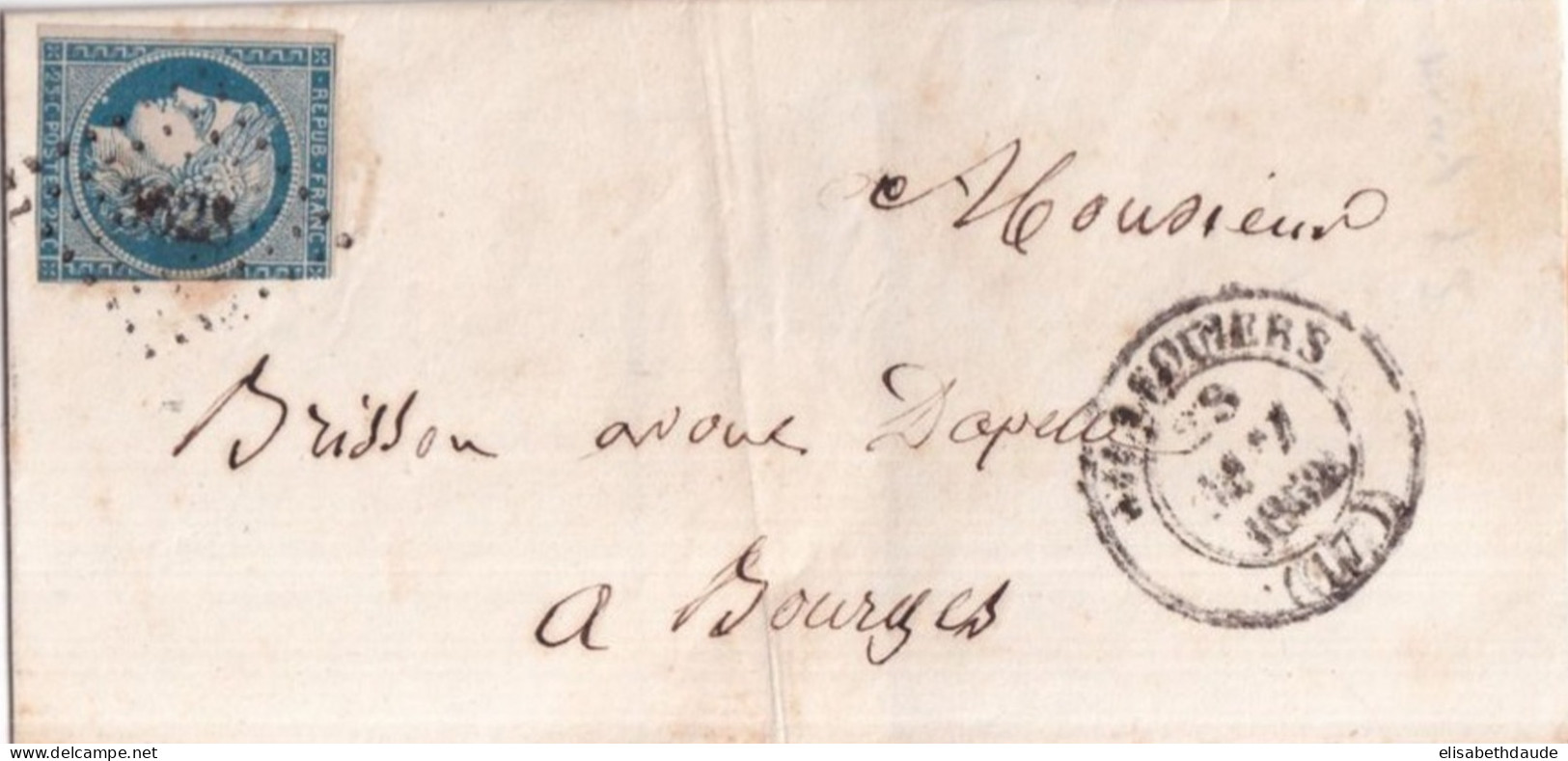 CHER - 1852 - CERES ! - PC 3628 RARE + T14 De VILLEQUIERS (IND 20 !) Sur LETTRE => BOURGES - 1849-1850 Ceres