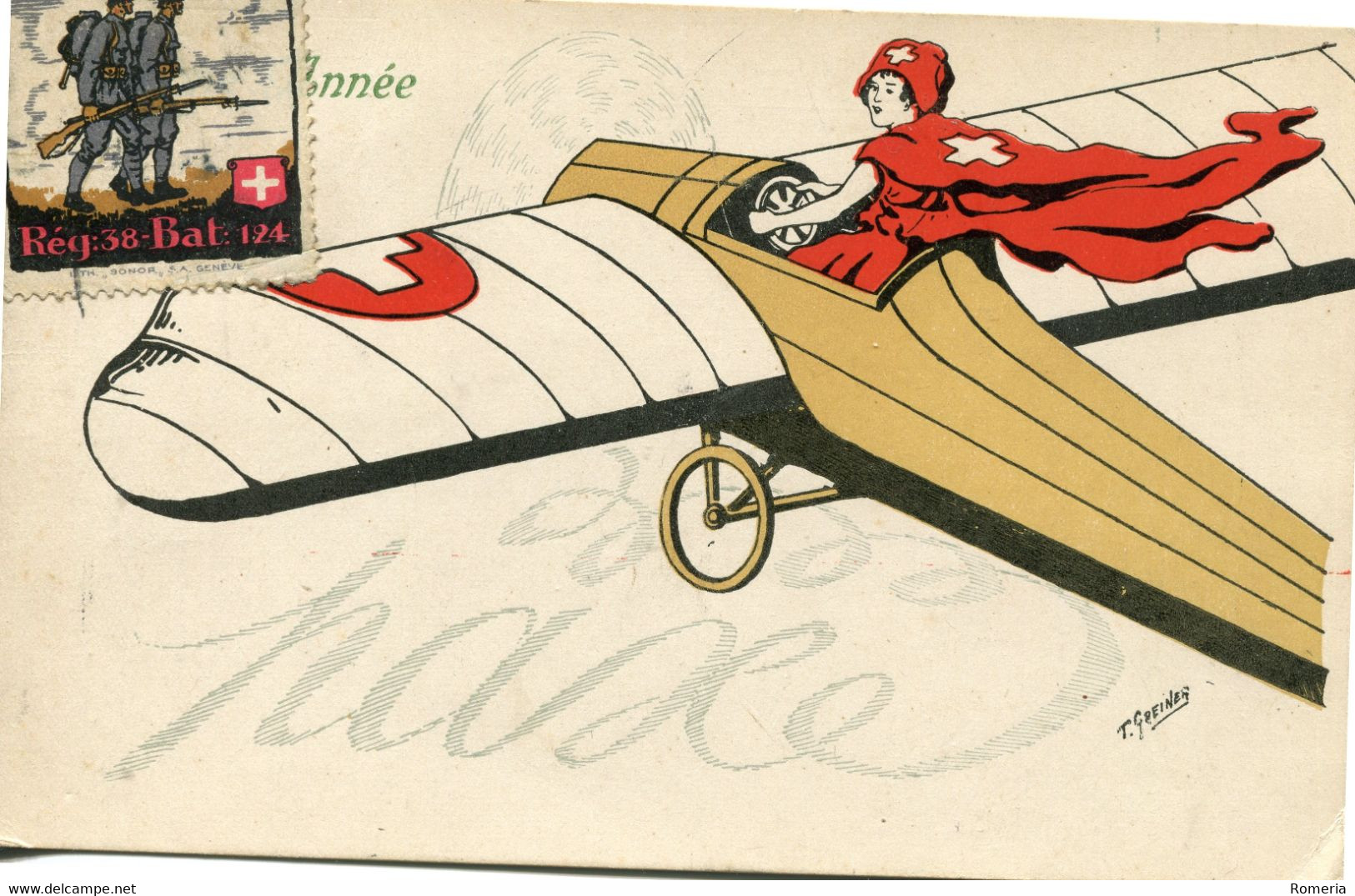 Suisse - Carte De BONNE ANNÉE - Postée De Genève Pour Carouges Avec Vignette Militaire Ecrite, Timbrée - Carouge
