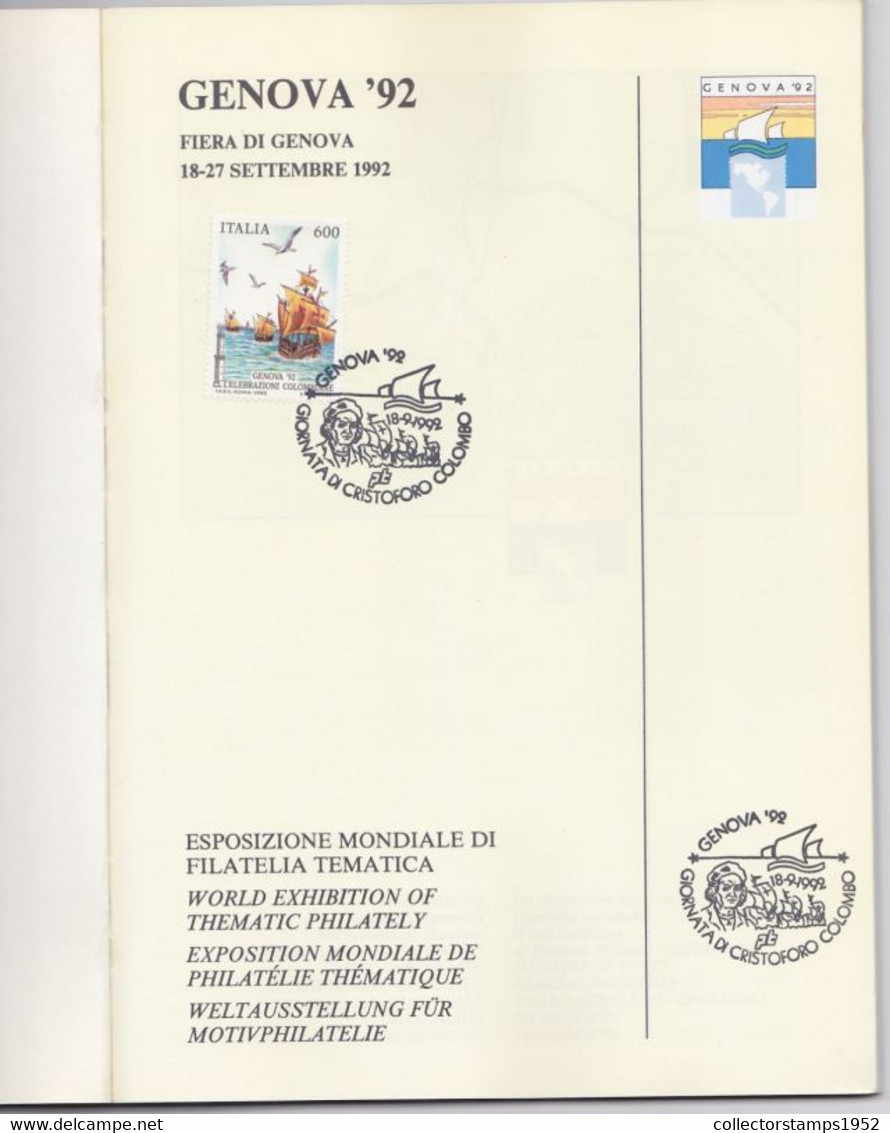 8810FM- GENOVA'92 PHILATELIC EXHIBITION STAMPS CATALOGUE, CHRISTOPHER COLUMBUS DAY, 1992, ITALY - Philatelic Exhibitions