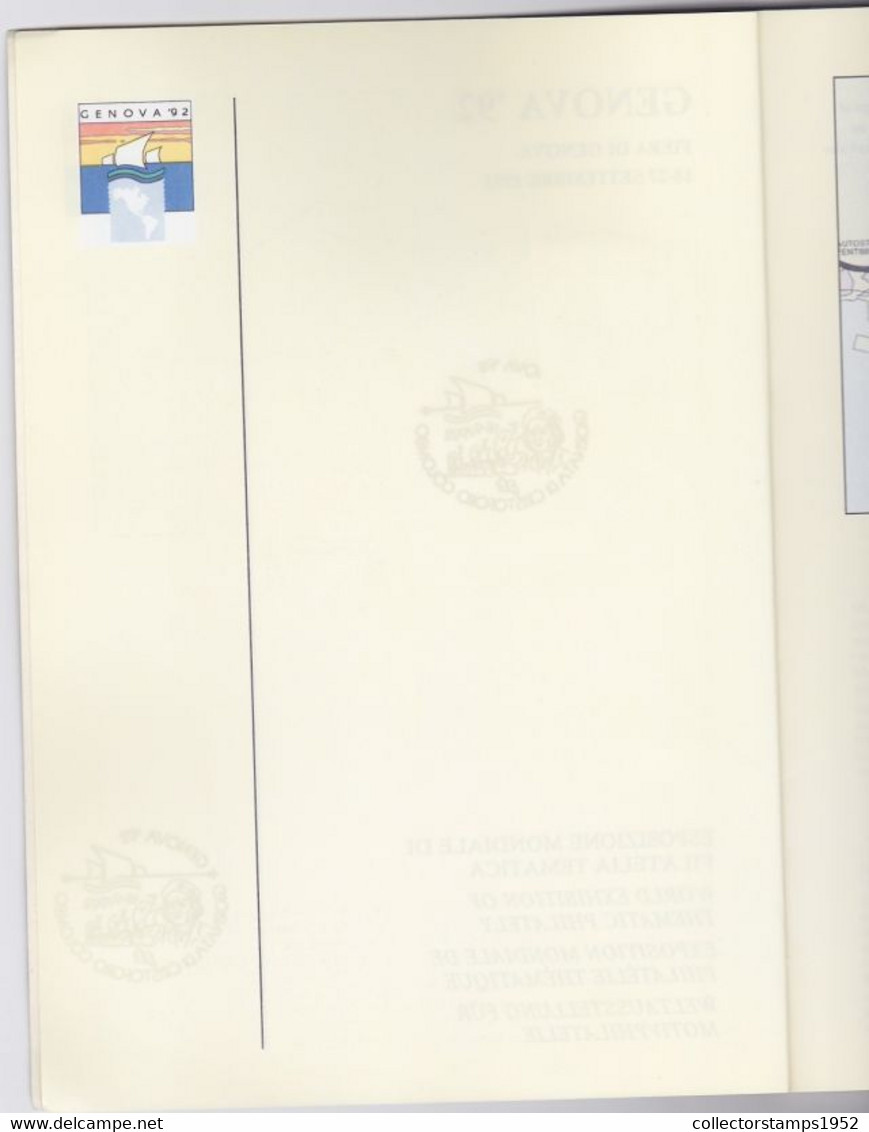 8810FM- GENOVA'92 PHILATELIC EXHIBITION STAMPS CATALOGUE, CHRISTOPHER COLUMBUS DAY, 1992, ITALY - Philatelic Exhibitions