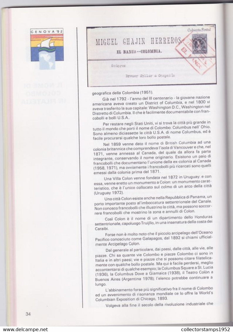 8810FM- GENOVA'92 PHILATELIC EXHIBITION STAMPS CATALOGUE, CHRISTOPHER COLUMBUS DAY, 1992, ITALY