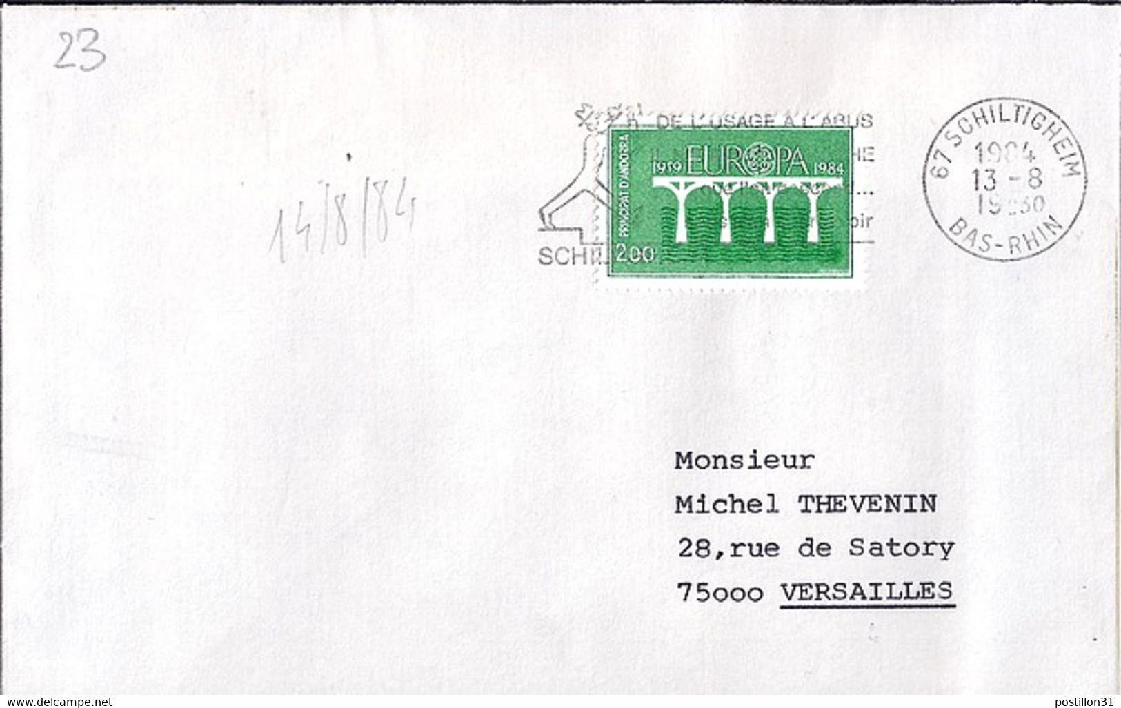 ANDORRE N°329 SUR L. (DE FRANCE !!!) DU 13.8.84     RARE - Briefe U. Dokumente