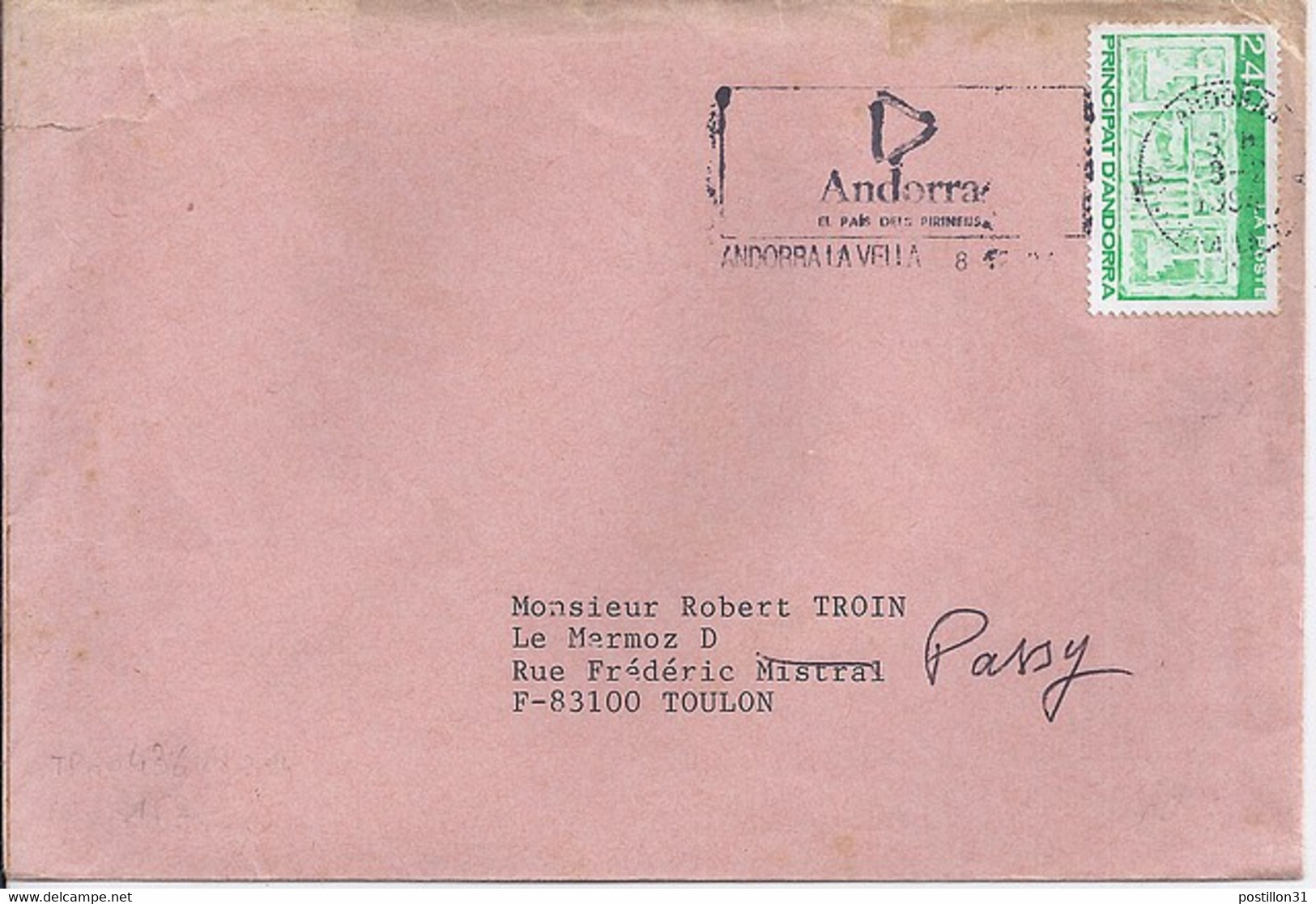 ANDORRE N°436 SUR LETTRE DU 8.2.94 - Brieven En Documenten