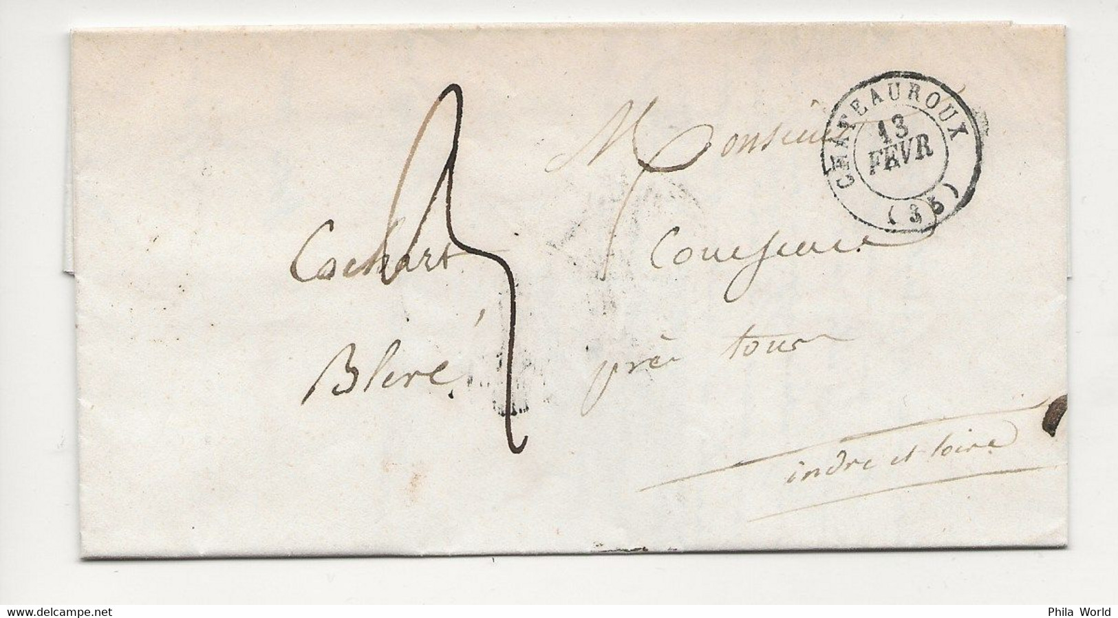 LAC 1845 LETTRE CHATEAUROUX 35 Indre Du 13 FEV 1845 Pour BLERE 14 FEV Indre Et Loire - 1801-1848: Vorläufer XIX