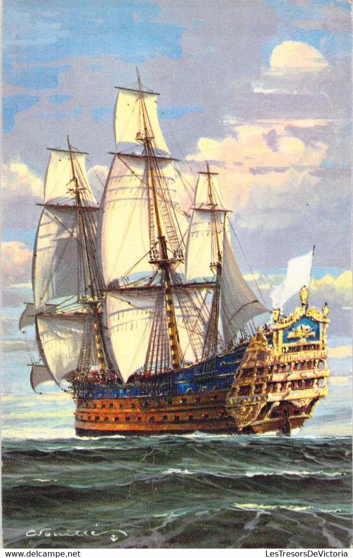 Illustration Vaisseau Fin Du XVIIe Siècle - Gouache De G Fouillé Peintre De La Marine - Voiliers