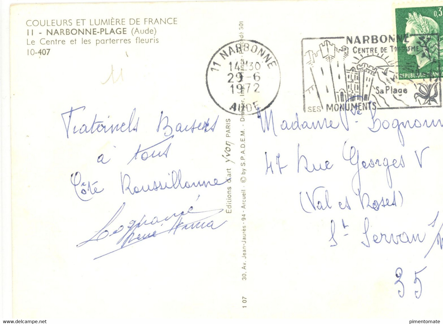 NARBONNE LE CENTRE ET LES PARTERRES FLEURIS HOTEL BAR RESTAURANT LE MIRAGE LE PROVENCAL 1972 - Narbonne