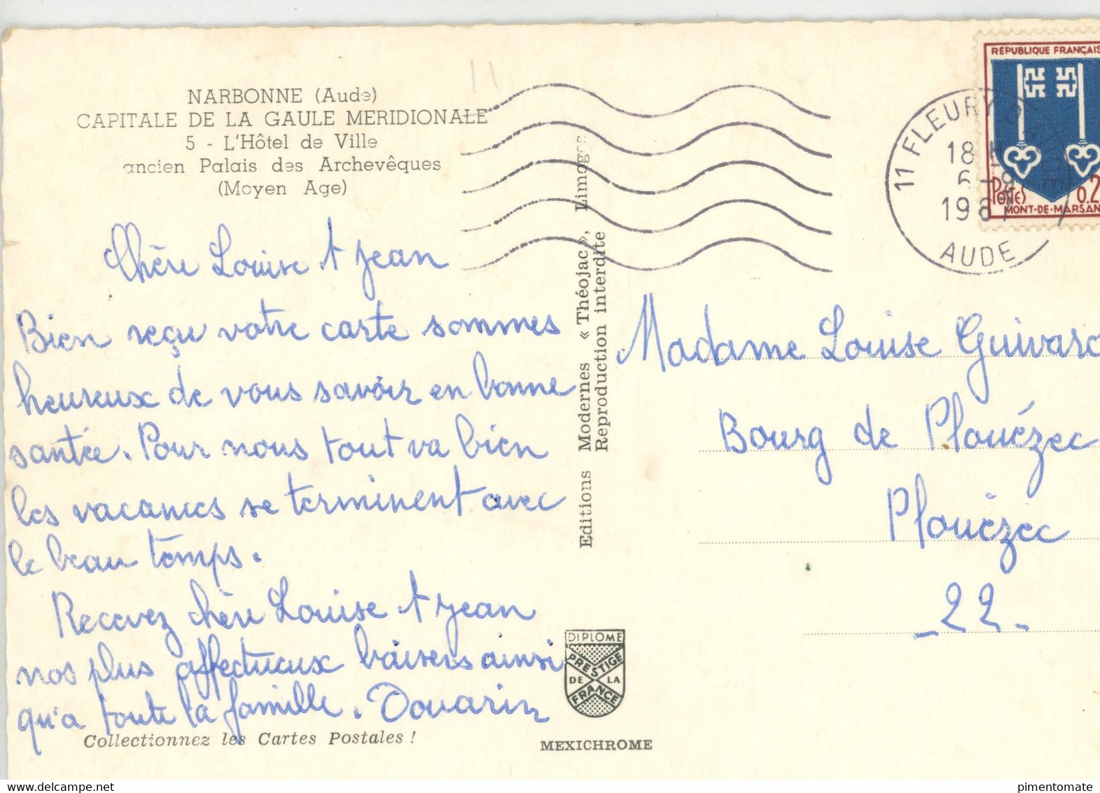 NARBONNE L'HOTEL DE VILLE ANCIEN PALAIS DES ARCHEVEQUES 1987 - Narbonne