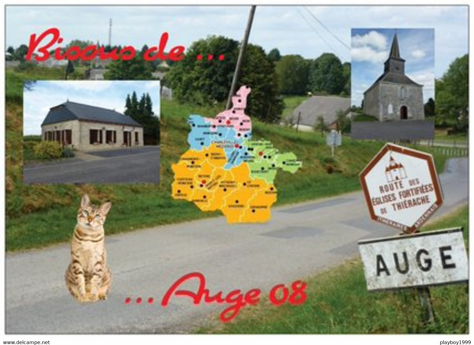 08 - AUGE - Carte Géographique Des Ardennes - 3 Vues - 1Petit Chaton - Cpm - Vierge - - Otros & Sin Clasificación