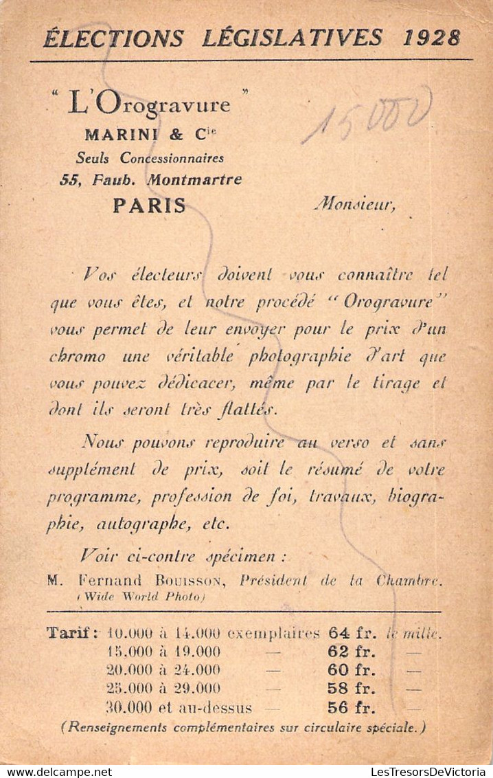 Gravure De Mr Fernand Bouisson à L'occasion Des élections Législatives1928 - Président De La Chambre - Politische Und Militärische Männer