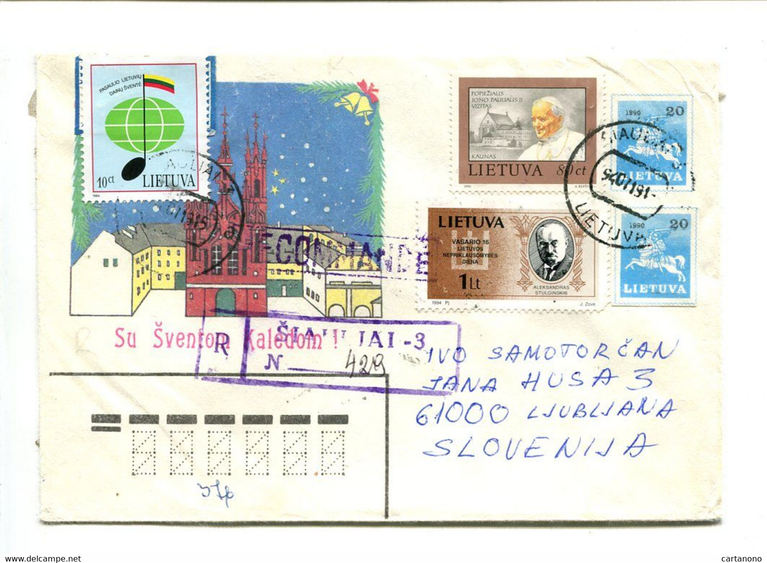LITUANIE - Entier Postal Illustré Avec Complément D'affranchissement Pour Recommandation - Lituania