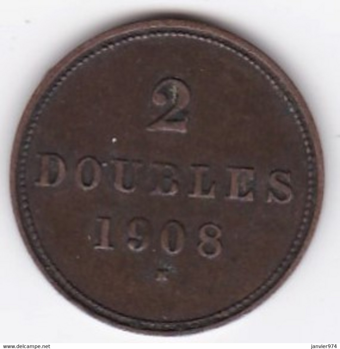 Guernesey 2 Doubles 1908 H Bronze KM# 5 - Guernesey